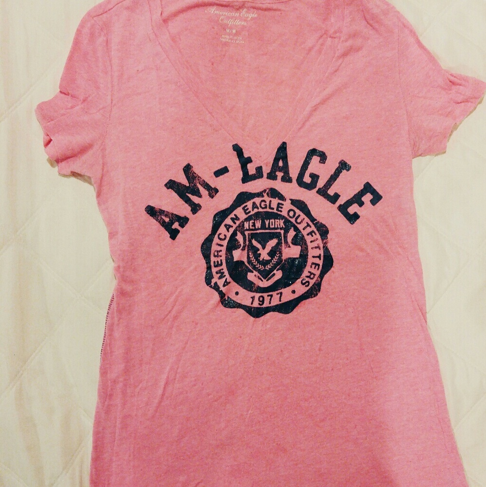 American Eagle Pink Logo V-Neck Tee